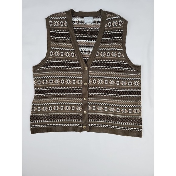 Blair Jackets & Blazers - Blair Knit Sweater Vest Button Nordic Fair Isle 80s Academia Womens XL